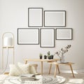 Mock up poster frame in modern interior background, living room, Scandinavian style, 3D render