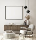 Mock up poster frame in modern interior background, living room, Scandinavian style, 3D render