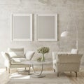 Mock up poster frame in modern interior background, living room, Scandinavian style, 3D render