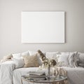 Mock up poster frame in modern interior background, living room, Scandinavian style, 3D render