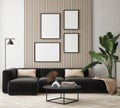 Mock up poster frame in modern interior background living room Scandinavian style 3D render 3D illustration