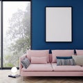 Mock up poster frame in modern interior background, living room, scandinavian style, 3d render Royalty Free Stock Photo