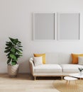 Mock up poster frame in modern interior background, living room, scandinavian style, 3d render Royalty Free Stock Photo