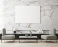mock up poster frame in modern interior background  living room  Scandinavian style  3D render Royalty Free Stock Photo