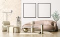 Mock up poster frame in modern interior background, living room, Scandinavian style. 3d rendering Royalty Free Stock Photo