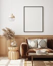 Mock up poster frame in modern interior background, livingroom, Scandinavian style, 3D render Royalty Free Stock Photo