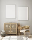 Mock up poster frame in modern interior background, livingroom, Scandinavian style, 3D render