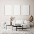 Mock up poster frame in modern interior background, livingroom, Scandinavian style, 3D render