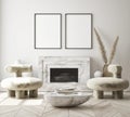 Mock up poster frame in modern interior background, livingroom, Scandinavian style, 3D render