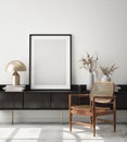 Mock up poster frame in modern interior background, livingroom, Scandinavian style, 3D render