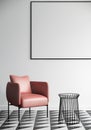 Mock up poster frame in modern interior background, white room ideas, 3D render