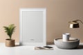 mock up poster frame in modern interior with scandinavian style, 3d illustration, render empty frame.