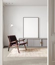 mock up poster frame in modern light interior background, living room, Scandinavian style, 3D render, 3D illustration Royalty Free Stock Photo