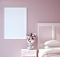 Mock up poster frame in pink bedroom interior Royalty Free Stock Photo