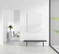 Mock up poster frame in Scandinavian style hipster interior. White modern interior of modern living room. 3D illustration Royalty Free Stock Photo