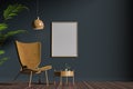 Mock up poster frame in scandinavian style interior. Minimalist interior design. 3D illustration Royalty Free Stock Photo