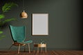 Mock up poster frame in scandinavian style interior. Minimalist interior design. 3D illustration Royalty Free Stock Photo