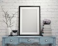 Mock up poster frame on vintage chest of drawers, interior Royalty Free Stock Photo