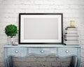 Mock up poster frame on vintage chest of drawers, interior Royalty Free Stock Photo