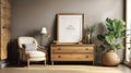 Mock up poster frame on vintage chest of drawers Royalty Free Stock Photo