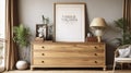 Mock up poster frame on vintage chest of drawers Royalty Free Stock Photo