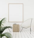 Mock-up poster frame on wall with minimal decor, Scandinavian style