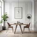 Mock up poster frame in white scandinavian dining room Royalty Free Stock Photo