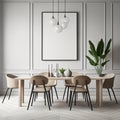 Mock up poster frame in white scandinavian dining room Royalty Free Stock Photo