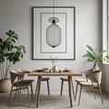 Mock up poster frame in white scandinavian dining room Royalty Free Stock Photo