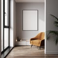 mock up poster frame 60x80 in modern interior background, living room, Scandinavian style, 3D render, 3D illustration Royalty Free Stock Photo