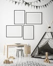 Mock up poster frames in children bedroom, scandinavian style interior background, 3D render Royalty Free Stock Photo