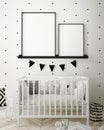 Mock up poster frames in children bedroom, scandinavian style interior background, 3D render Royalty Free Stock Photo