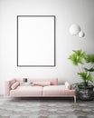 Mock up poster frames in children bedroom, scandinavian style interior background, 3D render Royalty Free Stock Photo