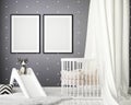 Mock up poster frames in children bedroom, scandinavian style interior background, 3D render Royalty Free Stock Photo