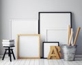 Mock up poster frames in hipster interior background Royalty Free Stock Photo