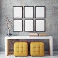 Mock up poster frames in hipster interior background, Royalty Free Stock Photo