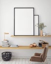 Mock up poster frames in hipster interior background Royalty Free Stock Photo