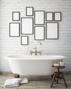 Mock up poster frames in vintage hipster bathroom, interior background, Royalty Free Stock Photo