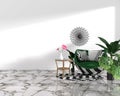 Mock up poster in hipster interior Japanese modern living room wall on granite floor, 3D rendering