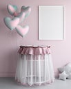 Mock up poster in interior background with pastel balloons Royalty Free Stock Photo