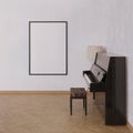 Mock up poster in interior with piano. 3d render Royalty Free Stock Photo