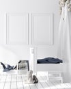 Mock up poster in kids bedroom interior background, Scandinavian style