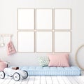 Mock up poster in kids bedroom interior background, Scandinavian style Royalty Free Stock Photo