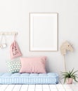 Mock up poster in kids bedroom interior background, Scandinavian style Royalty Free Stock Photo