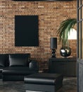 Mock up poster in living room loft in industrial style Royalty Free Stock Photo
