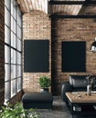 Mock up poster in living room loft in industrial style Royalty Free Stock Photo