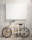 Mock up poster in loft interior with bicycle, background Royalty Free Stock Photo