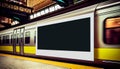 Mock up Poster media template Ads display in Subway Station with moving Train on background. Mock up. Banner billboard mockup