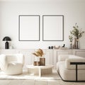 Mock up poster in modern interior background, living room, minimalistic style 3D render