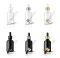Mock up Realistic Black and white Dropper or Pipette Bottle With Metallic and Gold Cap for Essential Oil Or Skincare Serum